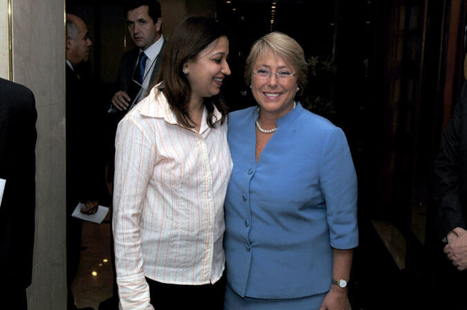 Mrs. Vidya Govindani with Her Excellency Dr. Michelle Bachelet. Honorable President of Chile