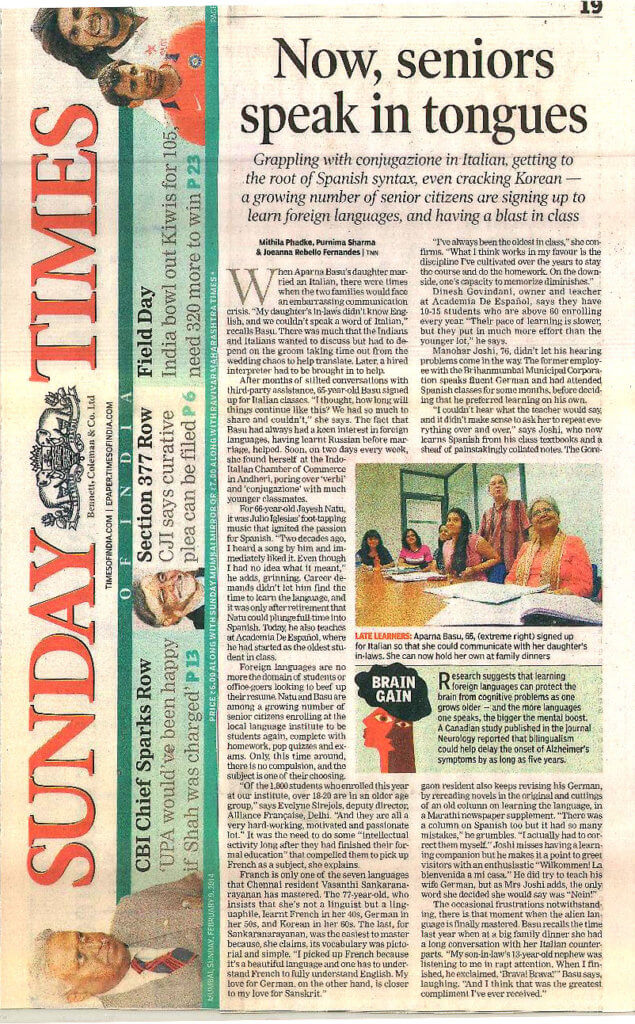 Times of India - Now, seniors speak in tongues