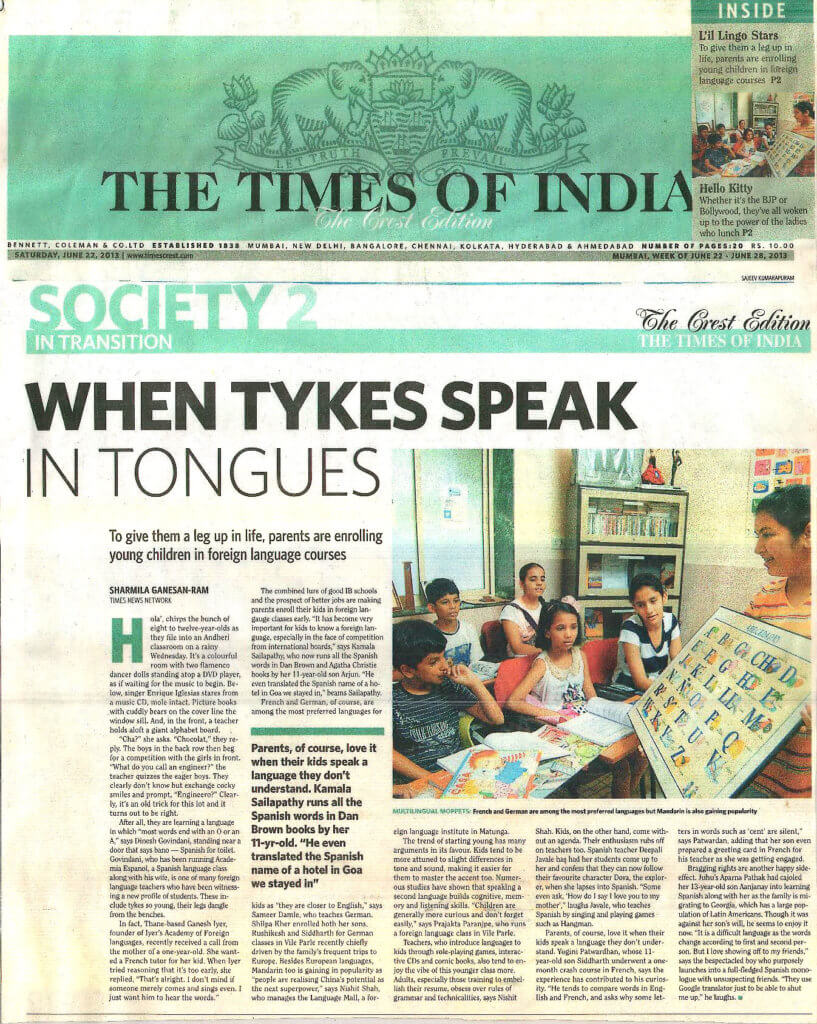 Times of India - When Tykes Speak in Tongues