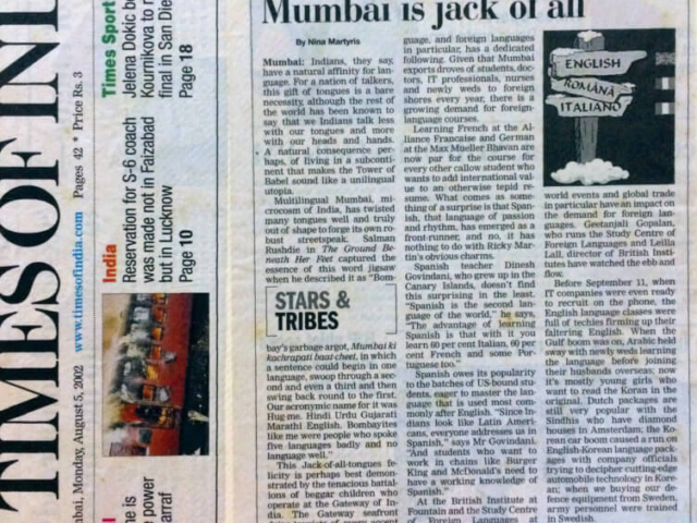 Times of India - Talk of felicity of tongue, Mumbai is jack of all